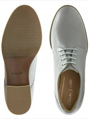 Clarks Netley Bloom Leather Gray Oxfords Women US 6.5M